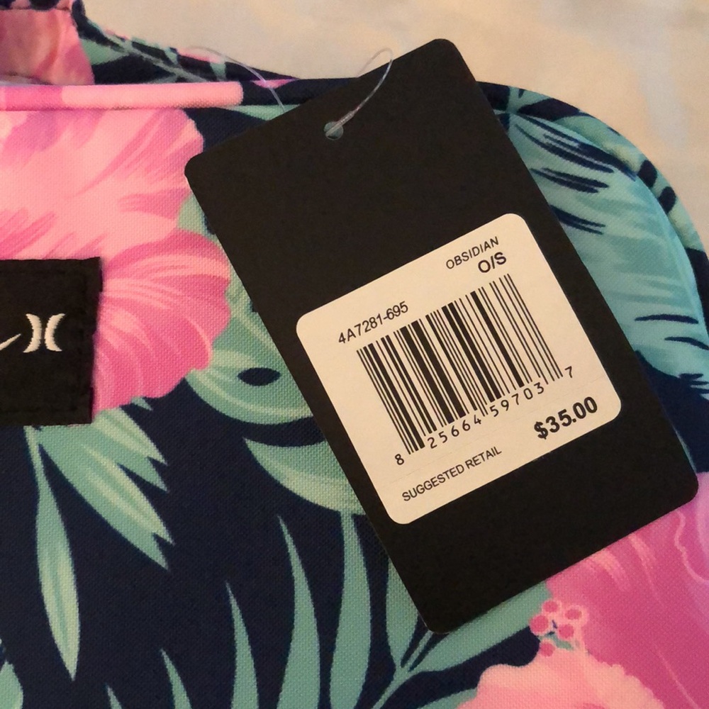 Hurley 100% Polyester Obsidian & Tropical Flower Zip Around Cosmetic Bag OS NWT - Picture 6 of 16